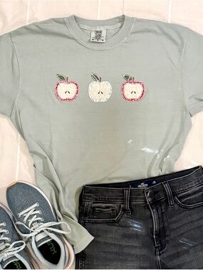 Patchwork apples on Comfort Colors tee size medium